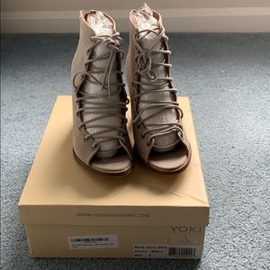 Gray Suede Lace Up Bootie Heels